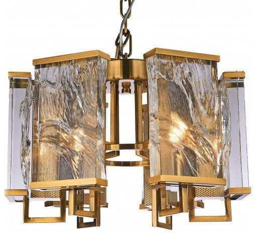 Chandelier With Textured Crystal Plaques, BrassBy Design Living