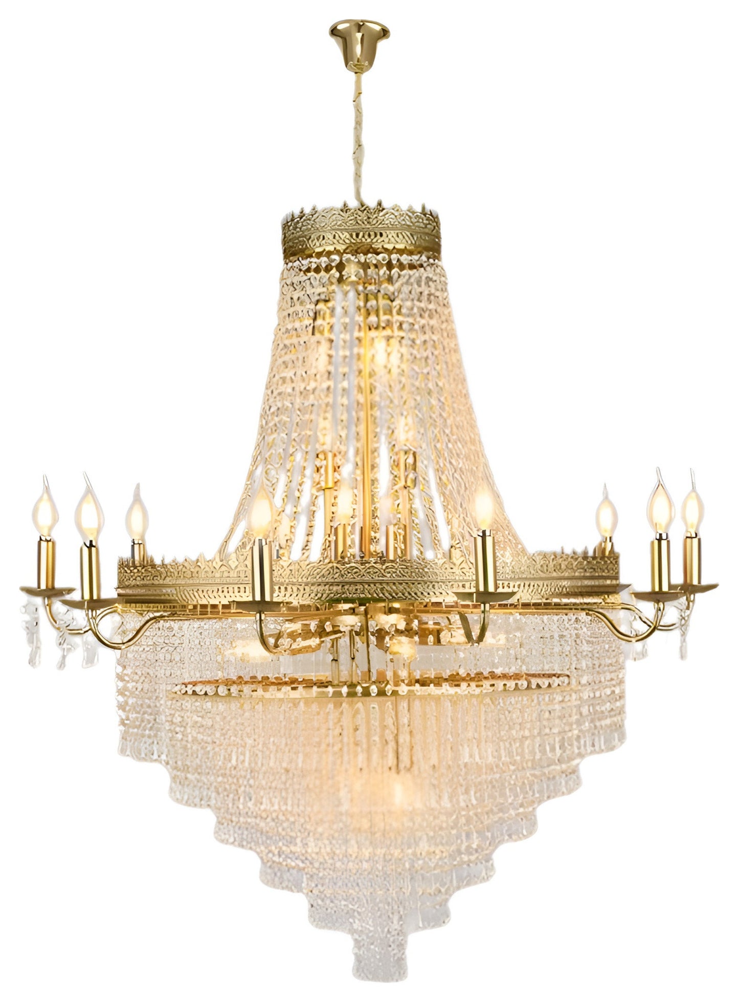 Opio | Classical Large Crystal Candle Ceiling Chandelier, Gold, Dia23.6" H34.6", Non-Dimmable, Warm LightBy Miron Demid LLC