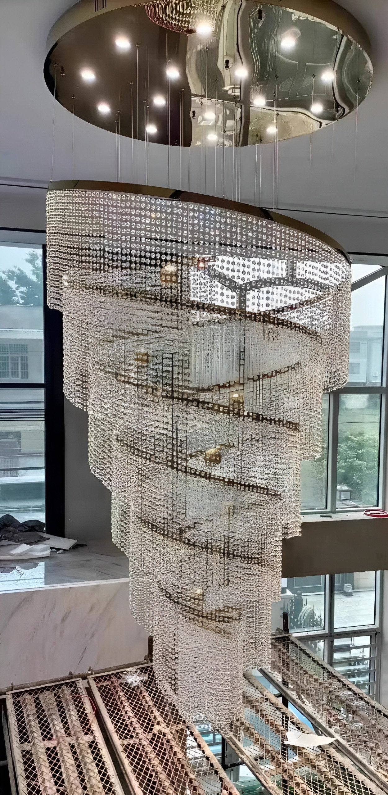 Falicon | Golden/Chrome Crystal Circular Spiral Chandelier, Chrome, Dia 39.4xh118.1", Non-Dimmable, Cool LightBy Miron Demid LLC