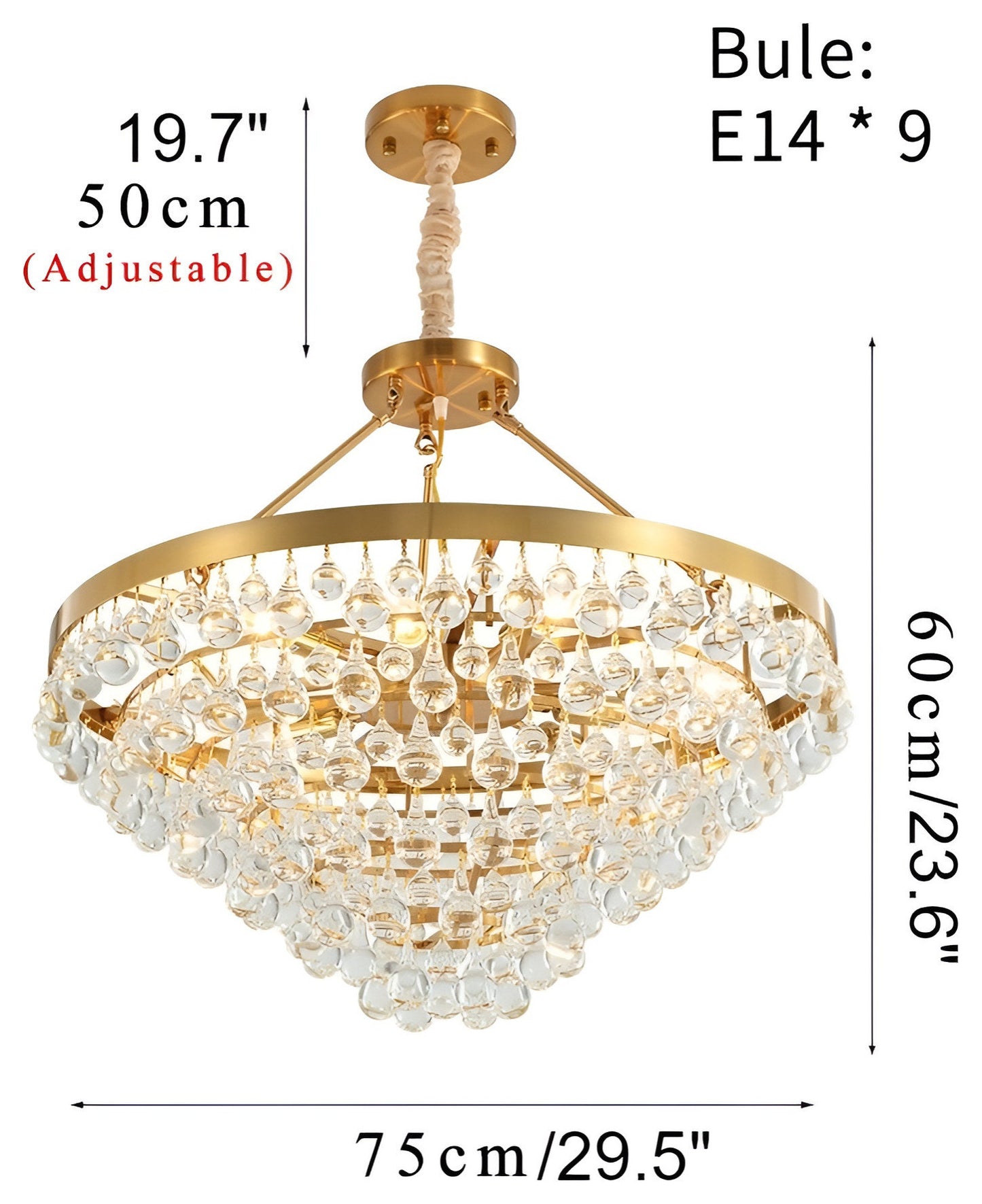 Houffalize | Gold/Black Crystal Round Chandelier for Living Room, Gold29.5"By Miron Demid LLC