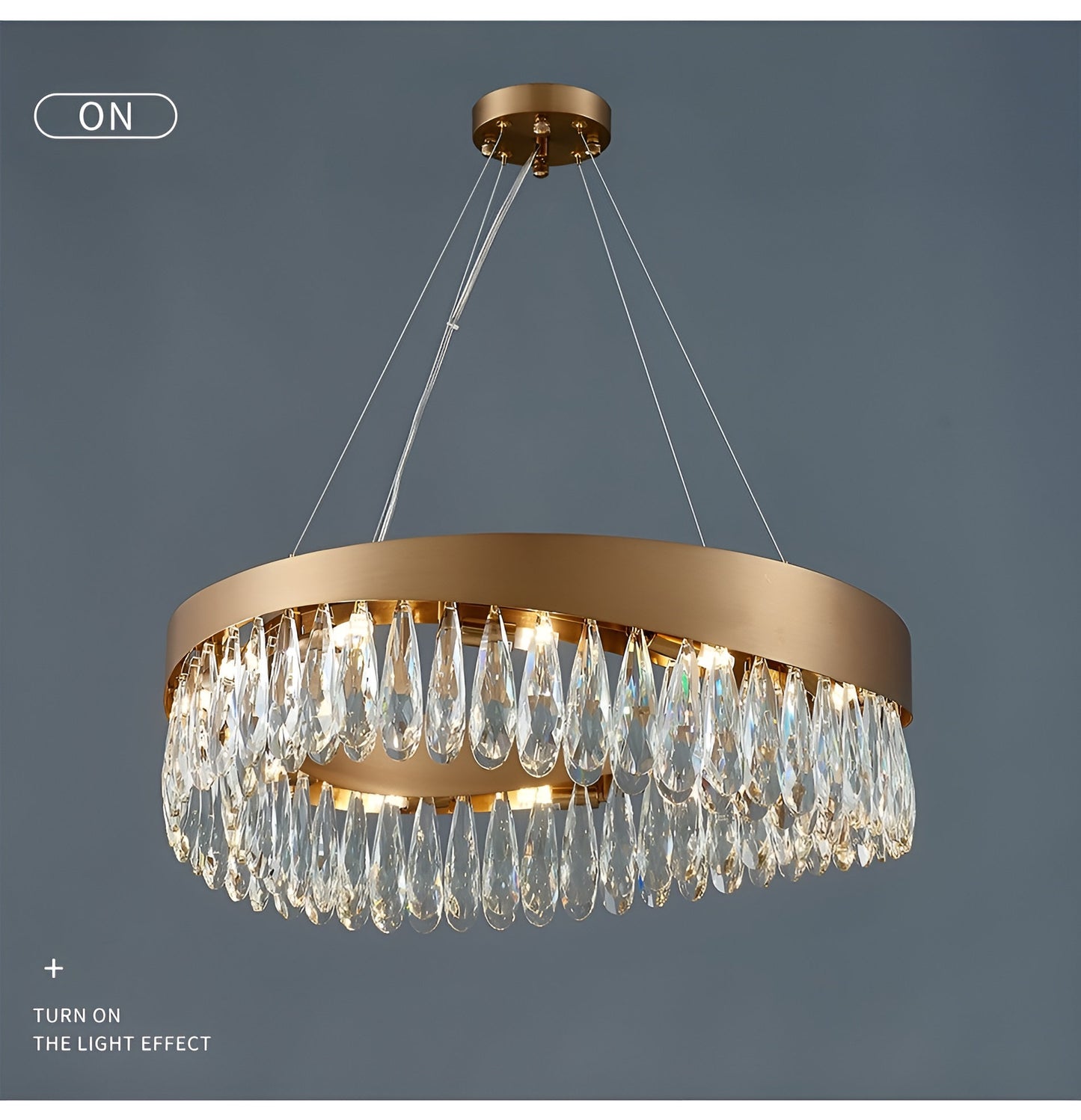 Borgio Verezzi | Gold Crystal Сurve Hanging Light Fixture, 31.5''By Miron Demid LLC