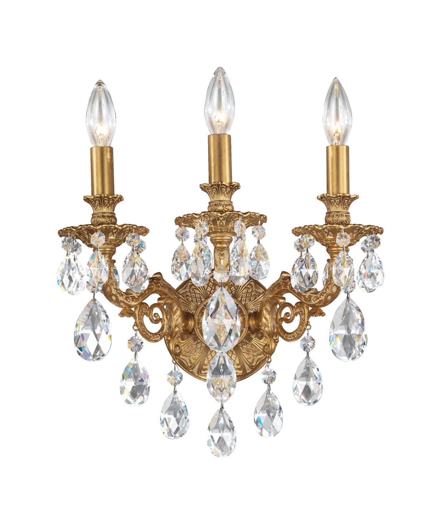 Schonbek 5643-22O, 3 Light Crystal Sconce In Heirloom GoldBy Schonbek