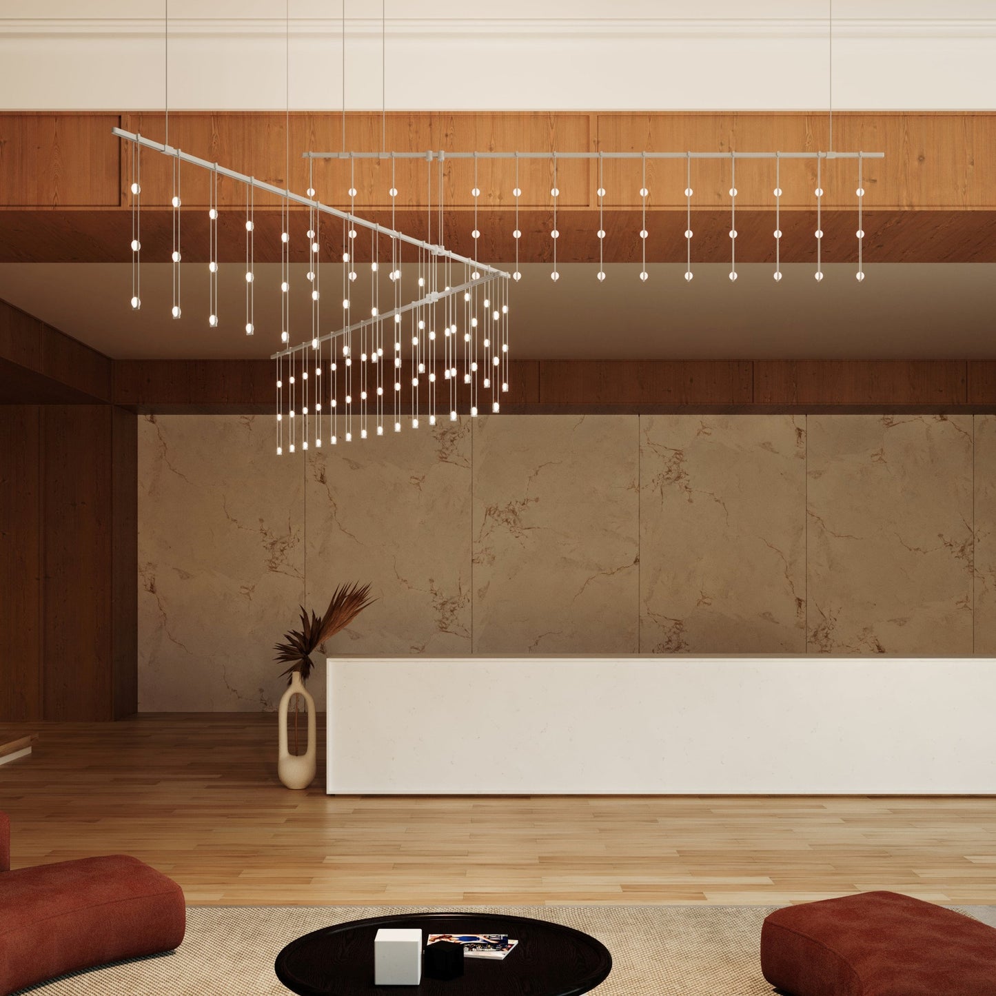 Sonneman SLS4240 Suspenders 83"W LED Abstract Chandelier - Satin White / ClearBy SONNEMAN - A Way of Light