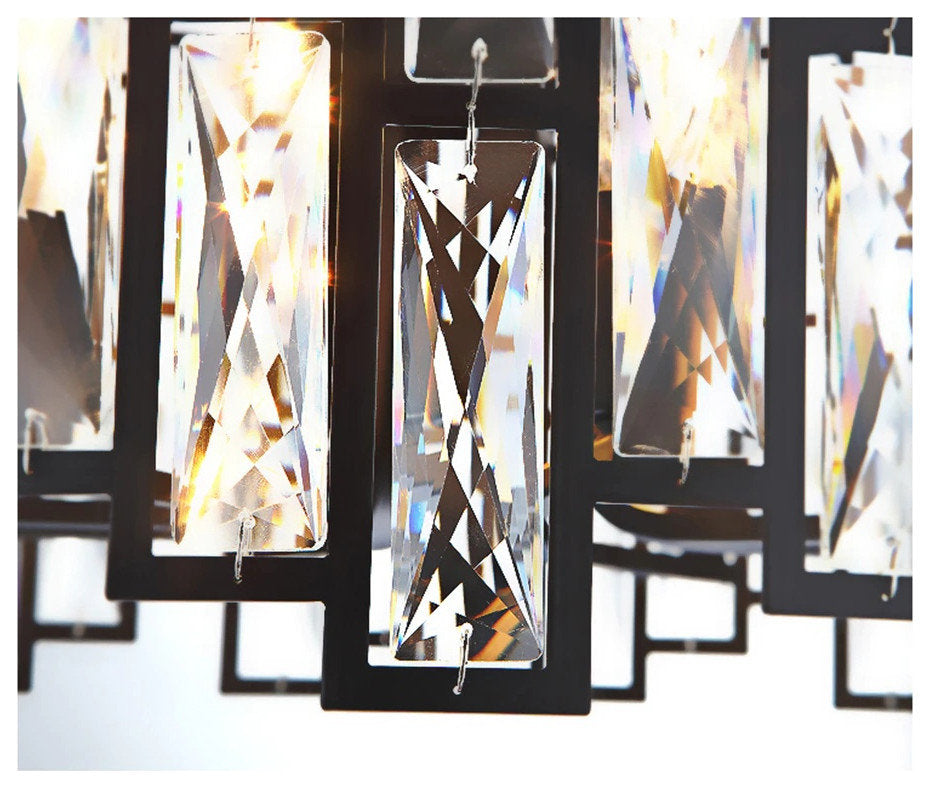 Montreux | Modern Drum Black Crystal Chandelier for Living Room, 23.6"By Miron Demid LLC
