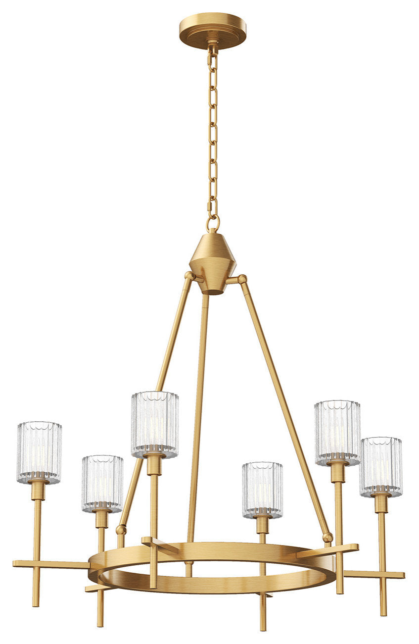 Salita Chandelier, Vintage Brass/Ribbed Crystal, 28.5"Dx29.5"HBy Kuzco Lighting LLC