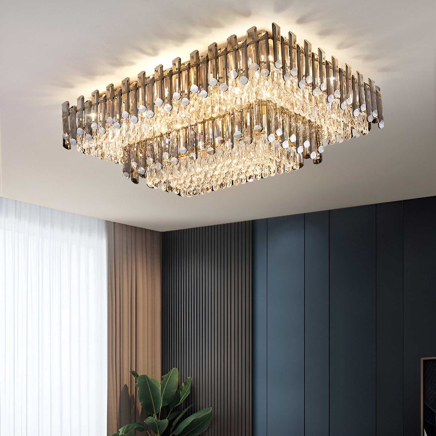 Acciano | Modern Rectangular Crystal LED Chandelier, L39.4xw27.5xh12.9", Cool LightBy Miron Demid LLC