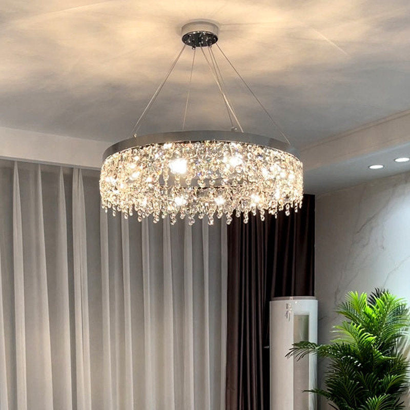 Modern Chrome Crystal LED Chandelier for Dining Room, Kitchen, Dia39.4xh7.0+39.4", 1 Ring, Cool LightBy Miron Demid LLC