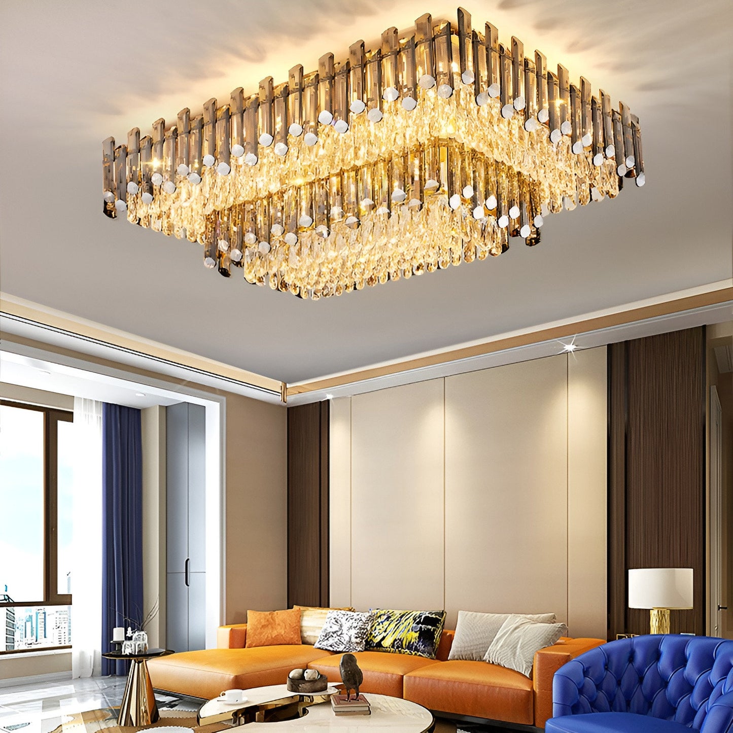 Acciano | Modern Rectangular Crystal LED Chandelier, L39.4xw27.5xh12.9", Cool LightBy Miron Demid LLC