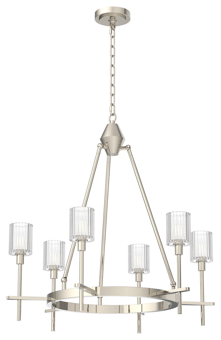 Salita Chandelier, Polished Nickel/Ribbed Crystal, 28.5"Dx29.5"HBy Kuzco Lighting LLC