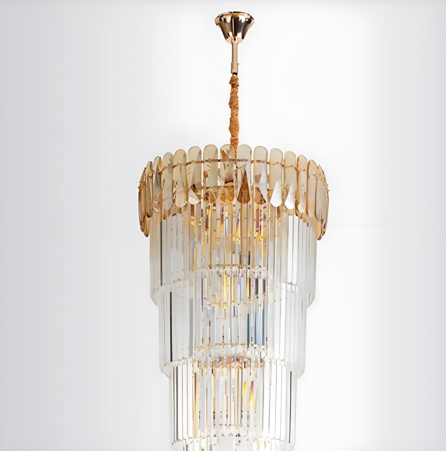 Belvedere | Royal Long Crystal Chandelier For Staircase, Amber Crystal, Dia27.6xh82.7" / Dia70xh210cm, Cool LightBy Miron Demid LLC
