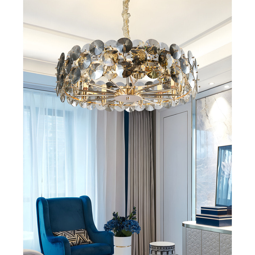 Aalst | Modern Drum Gold Chandelier for Living Room, Medium - Dia23.6xh51" / Dia60xh130cm, Warm LightBy Miron Demid LLC