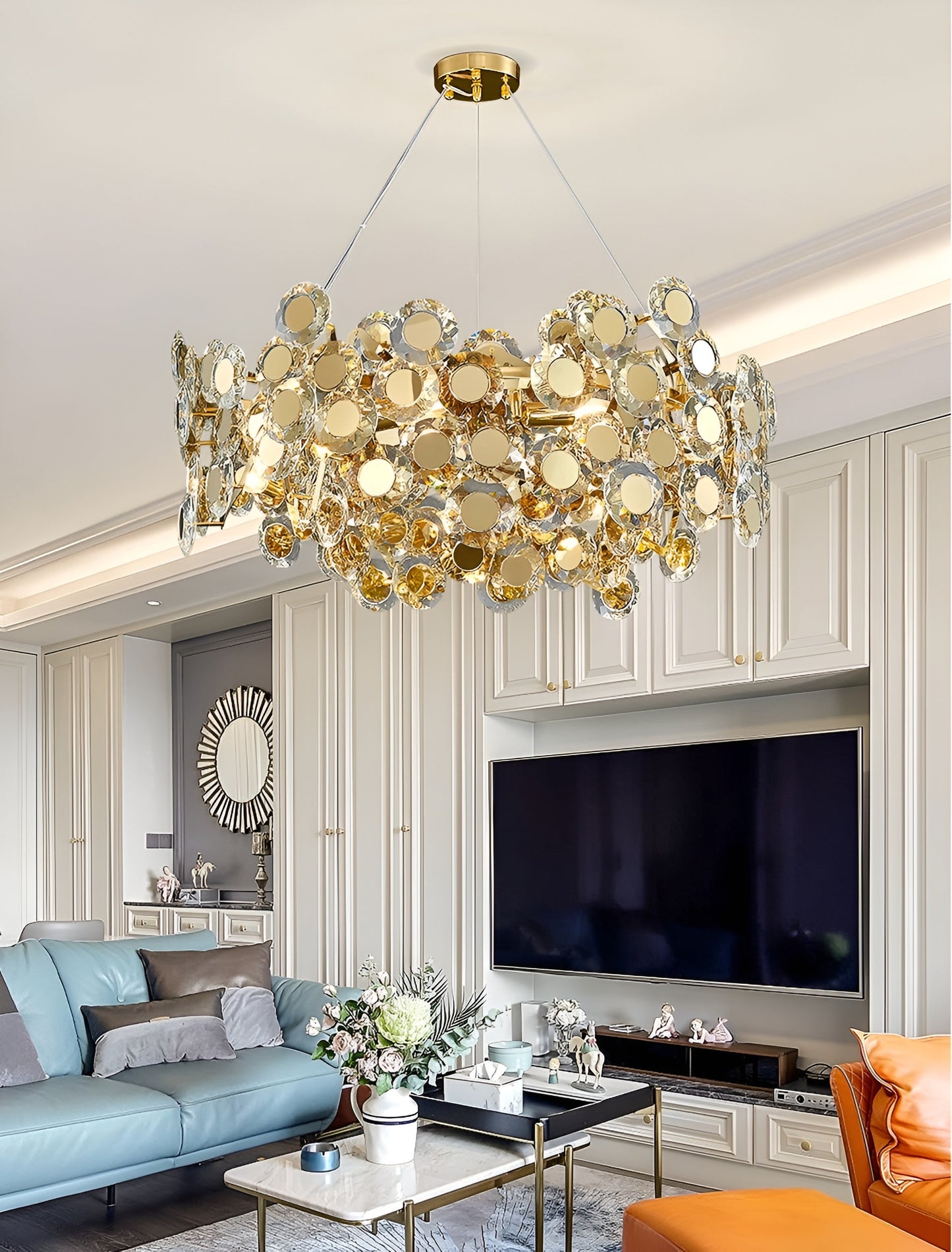 Alfano | Gold Creative Luxury Design Crystal LED Chandelier, Dia31.5"By Miron Demid LLC
