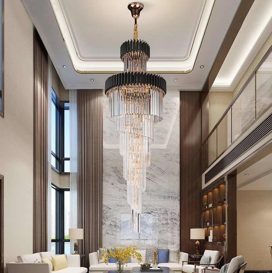 Art Deco | Black and Gold Crystal Chandelier for Hall and Staircase, Black, 27.6'', Non-Dimmable, Warm LightBy Miron Demid LLC