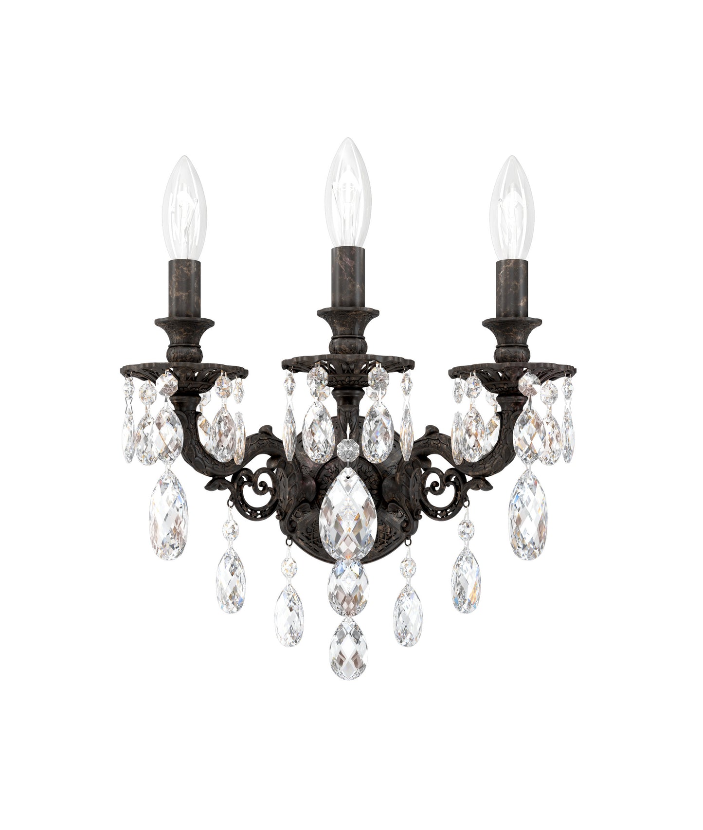 Milano 3 Light Wall Sconce Heirloom Bronze Clear Crystals SwarovskiBy Schonbek