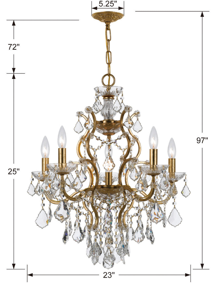 Filmore 6 Light Chandelier, Antique Gold, Clear Swarovski StrassBy Crystorama Lighting