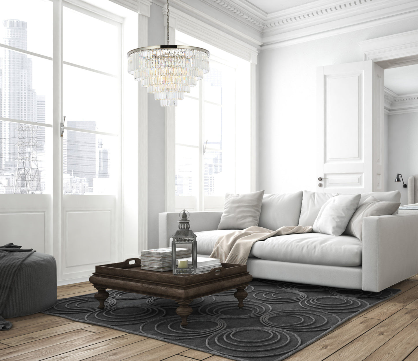 Elegant Lighting 1231D44/RC Sydney 33 Light 44"W Crystal - Matte BlackBy Elegant Furniture & Lighting