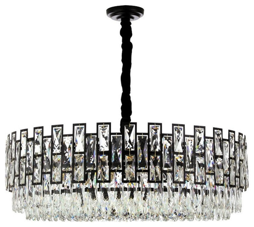 Quiliano | Modern Drum Black Crystal Ceiling Chandelier, Dia82cm/Dia32.3''By Miron Demid LLC