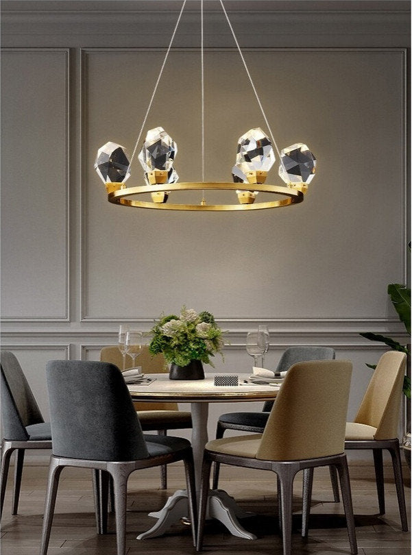 Zagarise | Circle/Linear Diamond Crystal Chandelier for Bedroom, Ring31,5"By Miron Demid LLC
