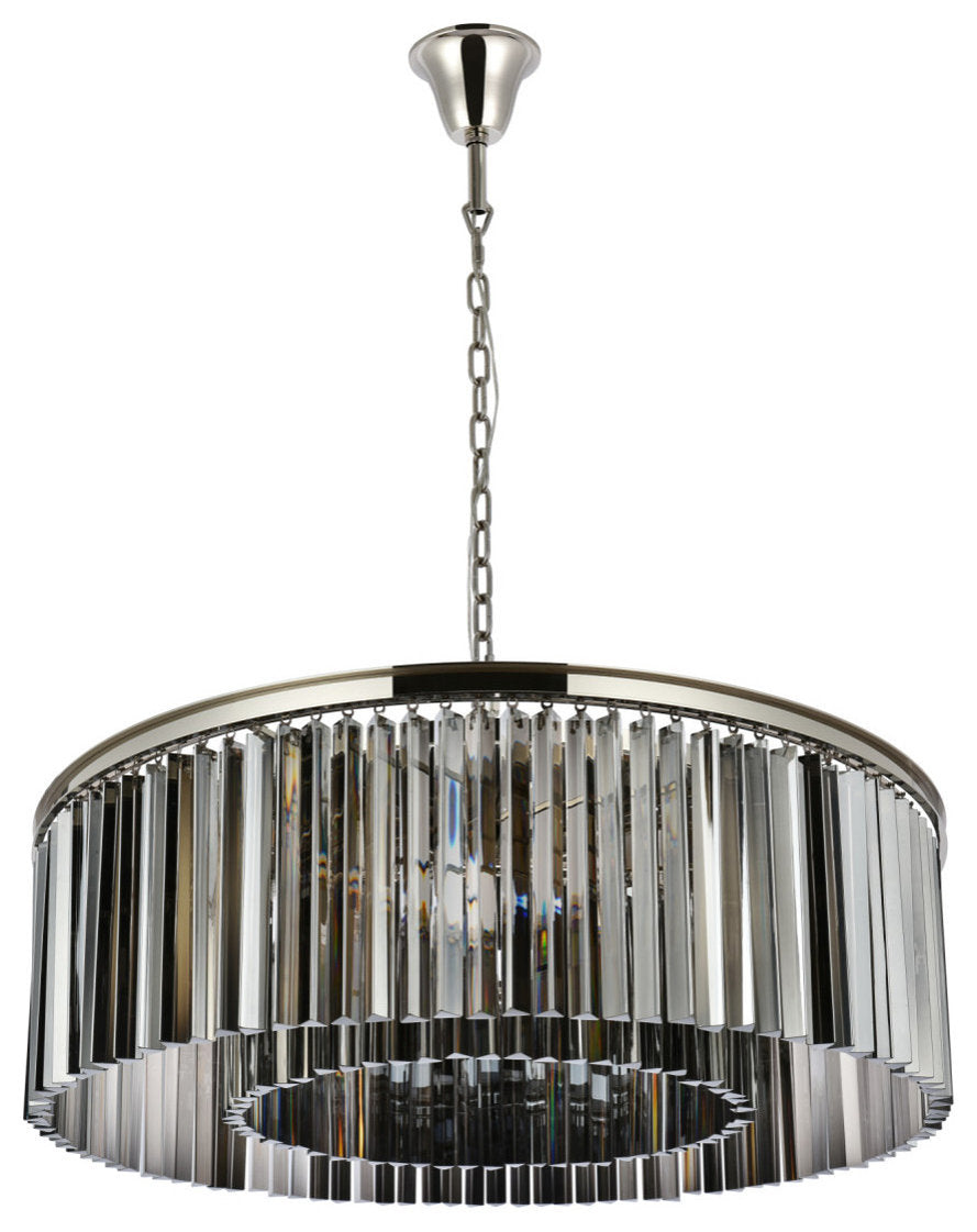 Elegant Lighting 1208G43-SS/RC Sydney 10 Light 44"W Crystal Drum - Matte BlackBy Elegant Furniture & Lighting