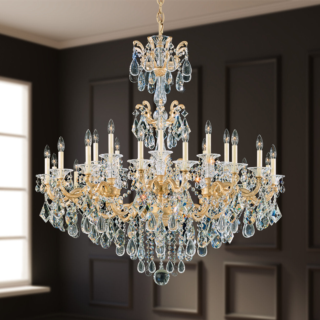 Schonbek 5013-27 24 Light Crystal Chandelier, Parchment GoldBy Schonbek