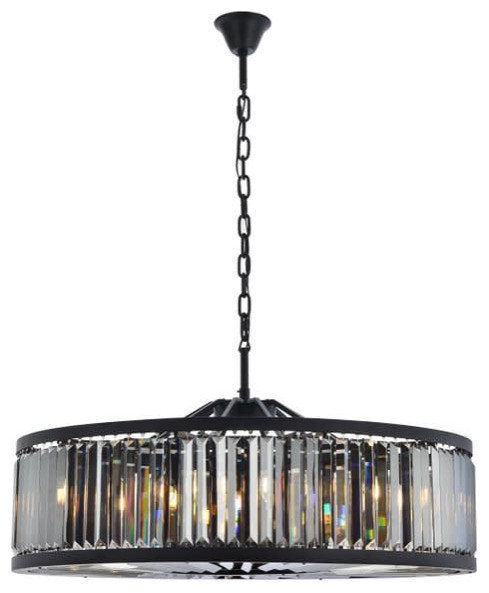 Elegant Lighting 1233G43-SS/RC Chelsea 10 Light 44"W Crystal Drum - Matte BlackBy Elegant Furniture & Lighting