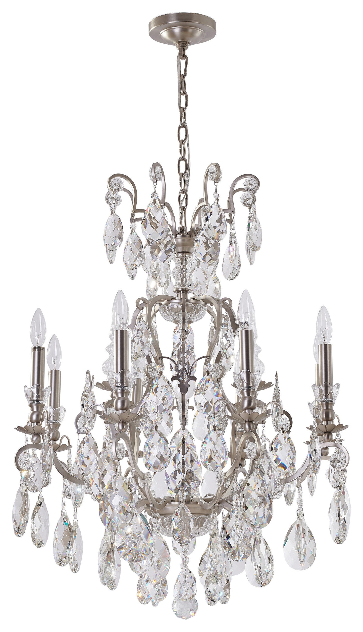 Pewter Iron Chandelier With Clear Hanging CrystalsBy Design Living