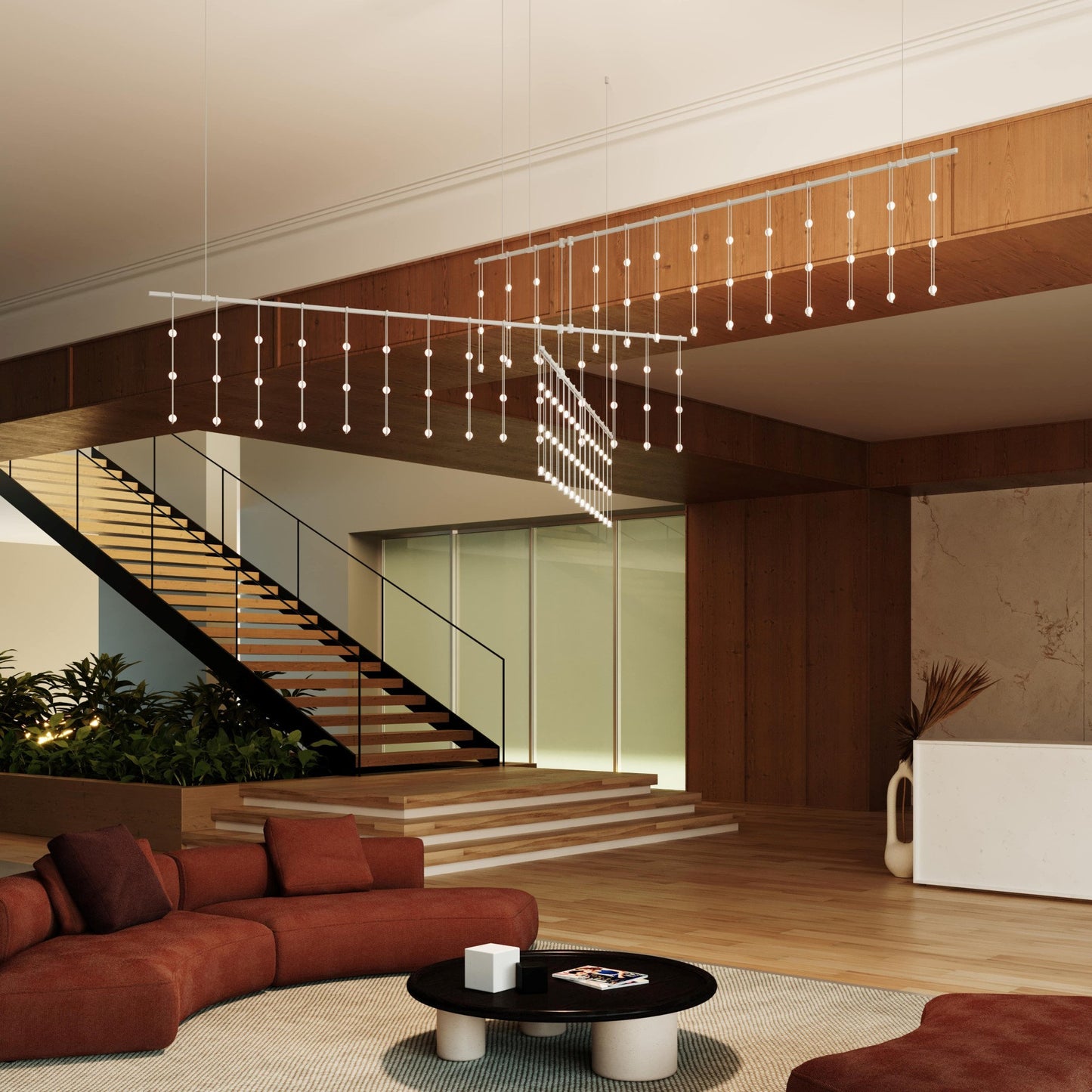 Sonneman SLS4240 Suspenders 83"W LED Abstract Chandelier - Satin White / ClearBy SONNEMAN - A Way of Light