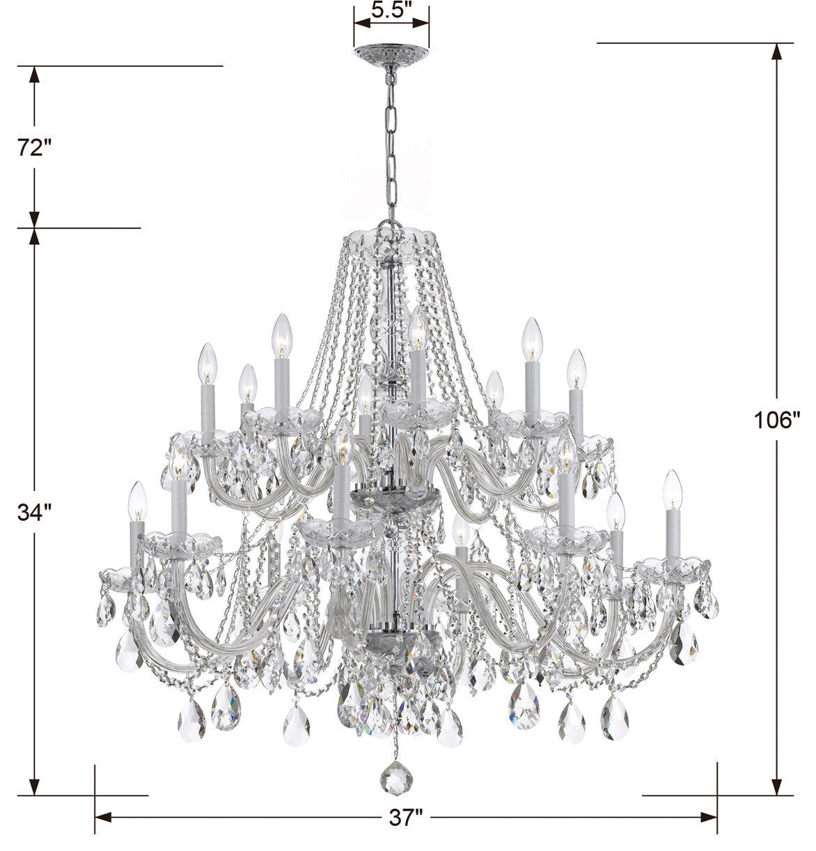 Traditional Crystal 16 Light Chandelier, Polished Chrome, 16, ClearBy Crystorama Lighting