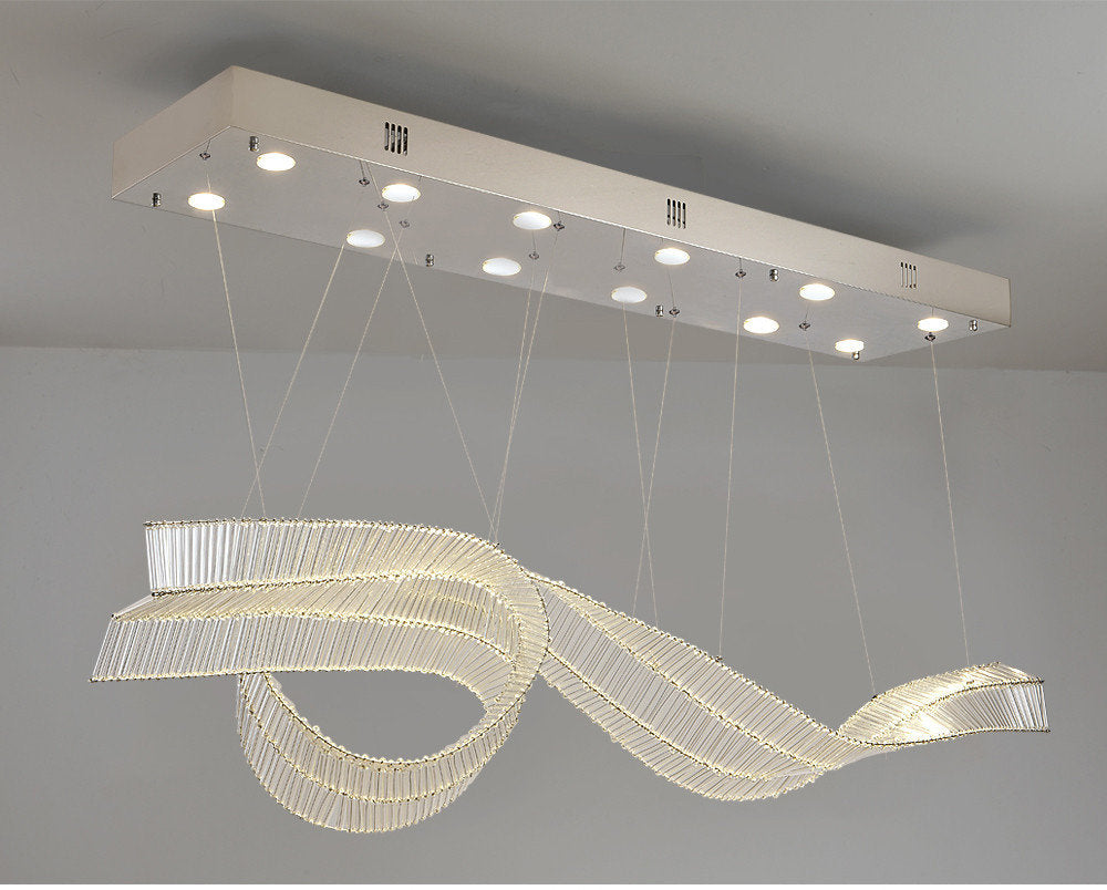 Alassio | Creative LED Chandelier in the Shape of Ribbon, Silver, L47.2" / L120.0cm, Warm Light, Non-DimmableBy Miron Demid LLC