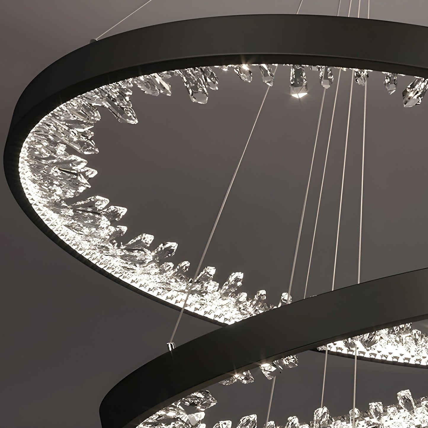 Altidona | Black Rings Modern Crystal Creative Luxury Hanging Led Chandelier, 3 Rings 4 BasesBy Miron Demid LLC