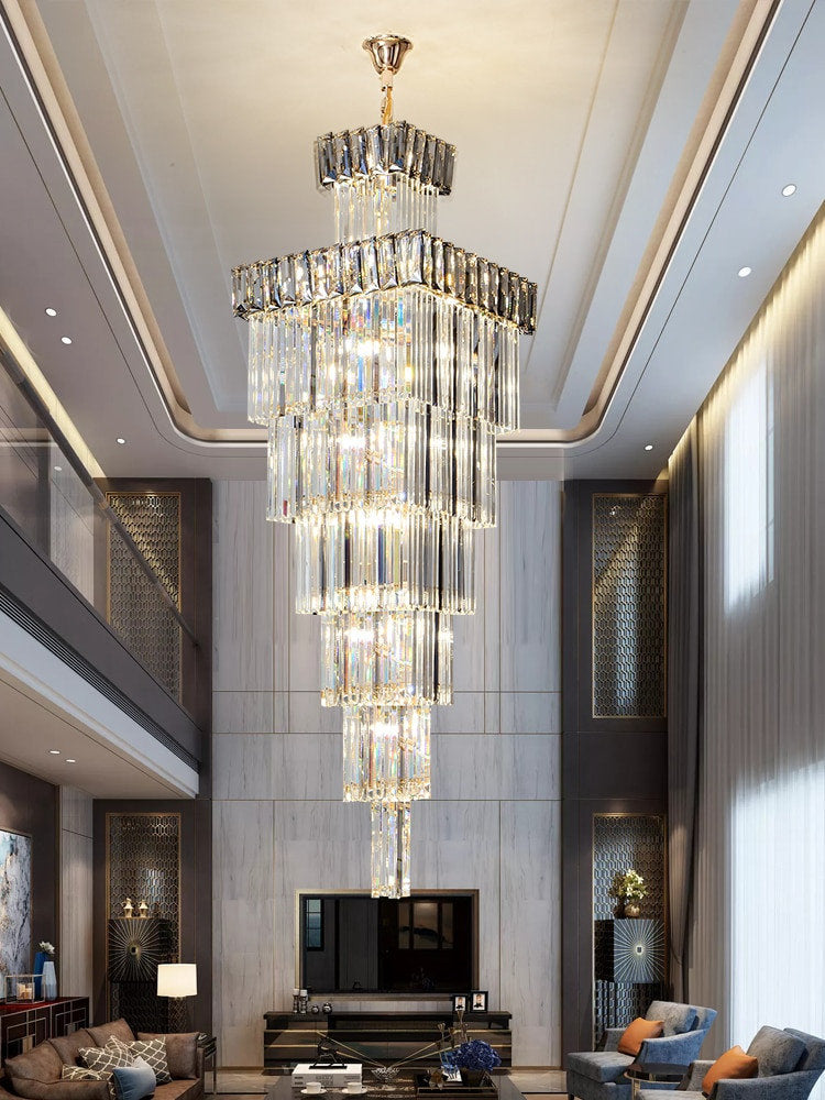 Beuil | High-end Villa Staircase Square Crystal Chandelier, Smoke Gray, H118.1"By Miron Demid LLC