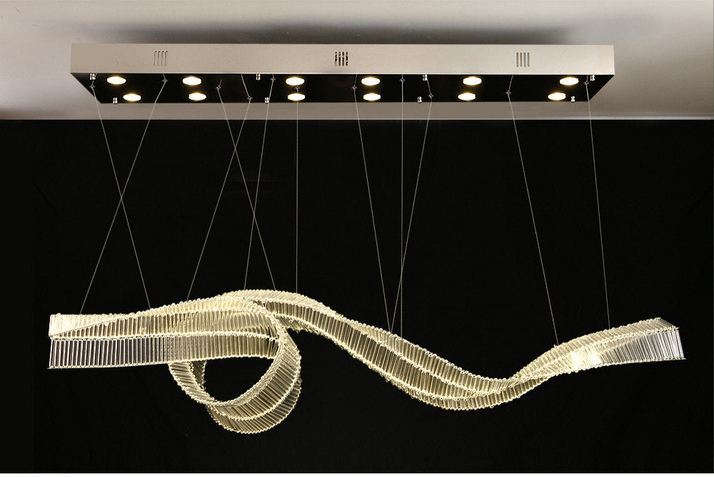 Alassio | Creative LED Chandelier in the Shape of Ribbon, Silver, L47.2" / L120.0cm, Warm Light, Non-DimmableBy Miron Demid LLC