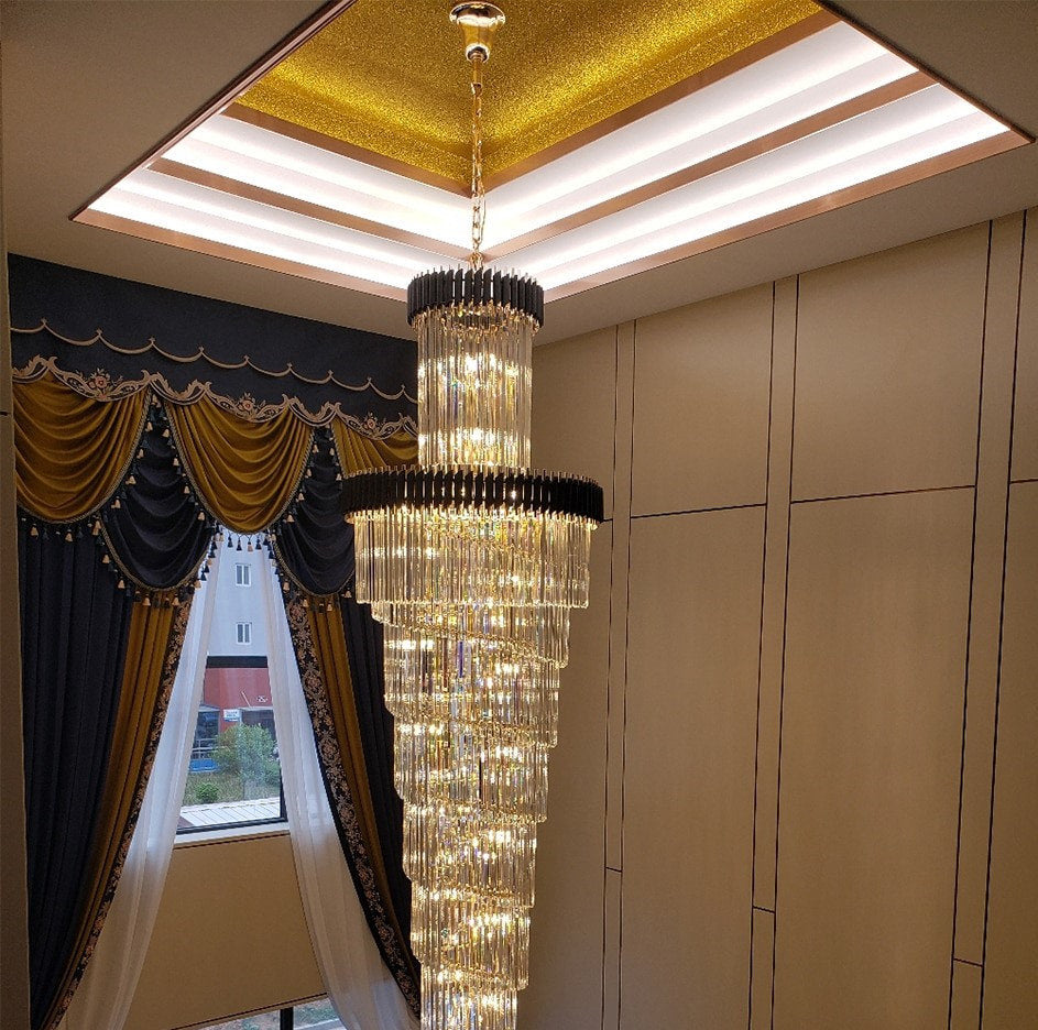 Art Deco | Black and Gold Crystal Chandelier for Hall and Staircase, Black, 27.6'', Non-Dimmable, Warm LightBy Miron Demid LLC