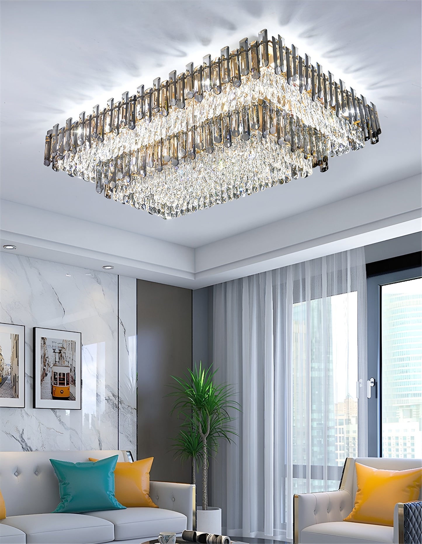 Acciano | Modern Rectangular Crystal LED Chandelier, L39.4xw27.5xh12.9", Cool LightBy Miron Demid LLC