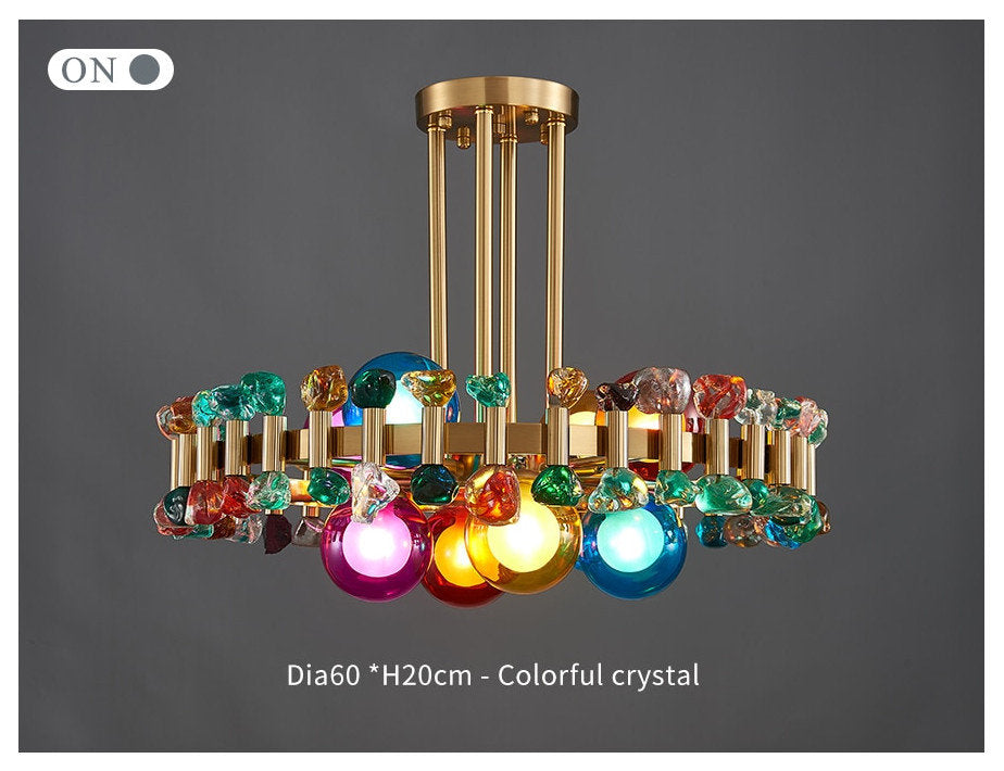 Kloten | Modern Drum Colorful Crystal Chandelier for Living Room, Colorful Crystal, 8 Bulbs - Dia23.6"By Miron Demid LLC