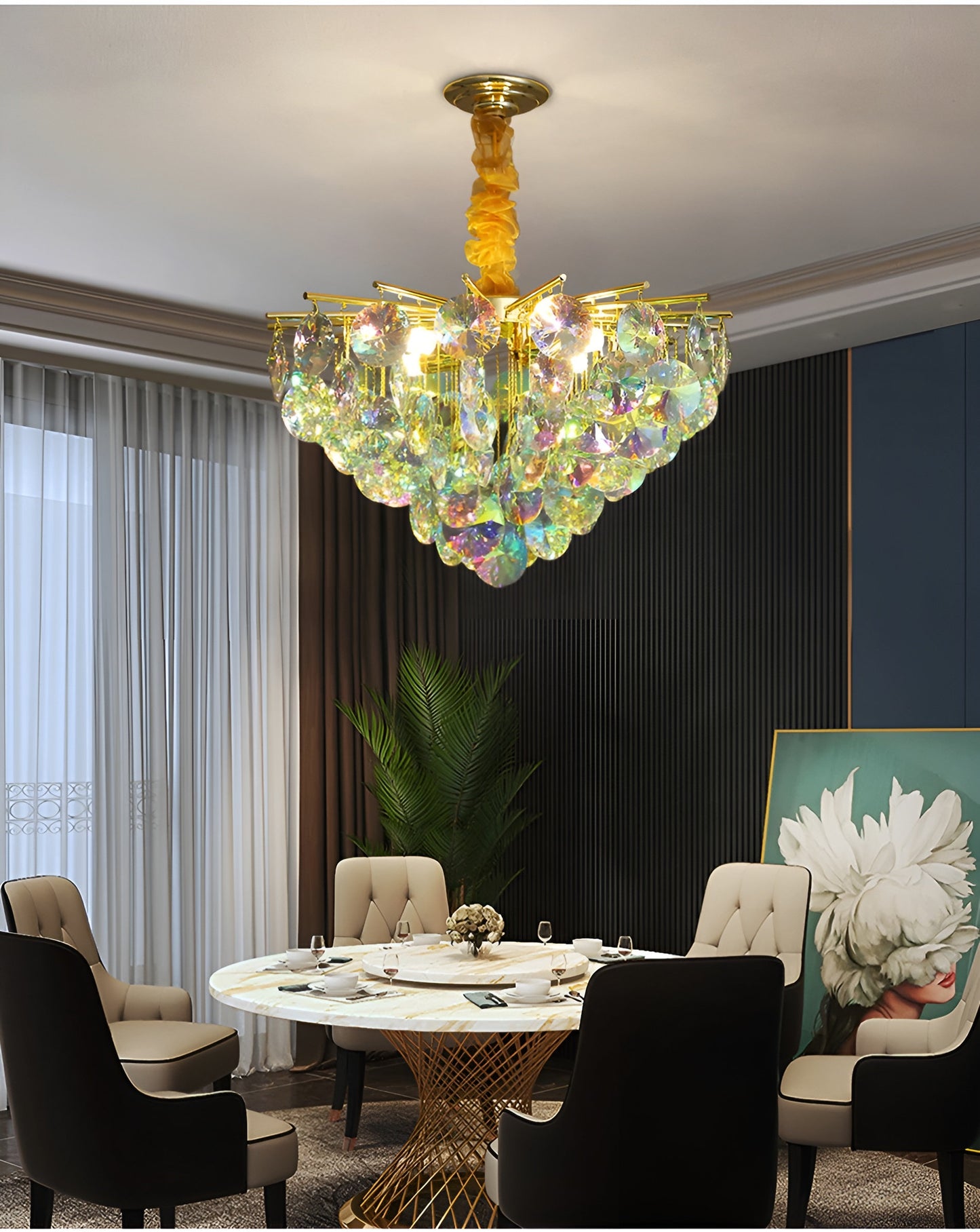 Bonifacio | Colorful Iridescent Crystal Chandelier, 31.5''By Miron Demid LLC