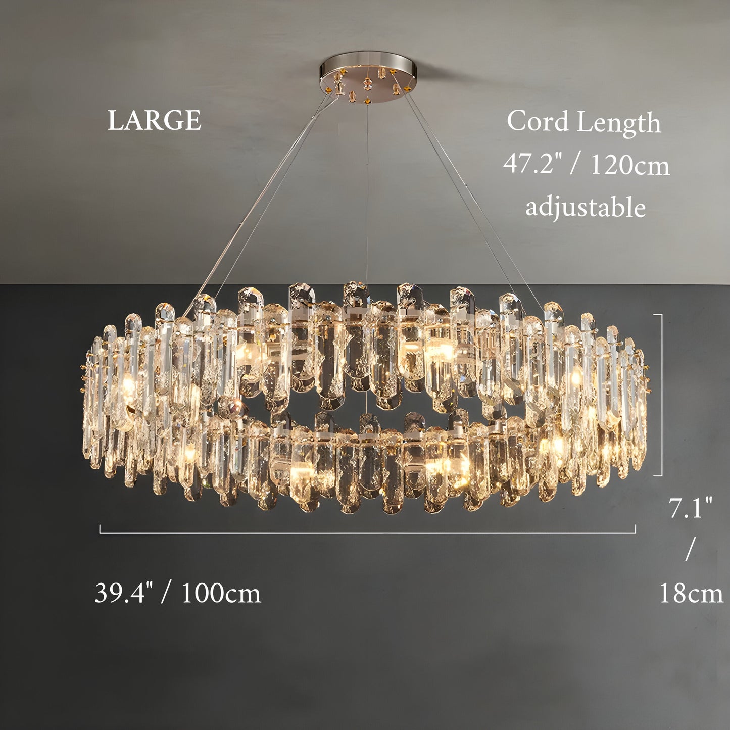 Agnadello | Creative Сrystal Ring Ceiling LED Chandelier for Bedroom, Large - Dia39.4"/ Dia100cm, Cool Light, DimmableBy Miron Demid LLC