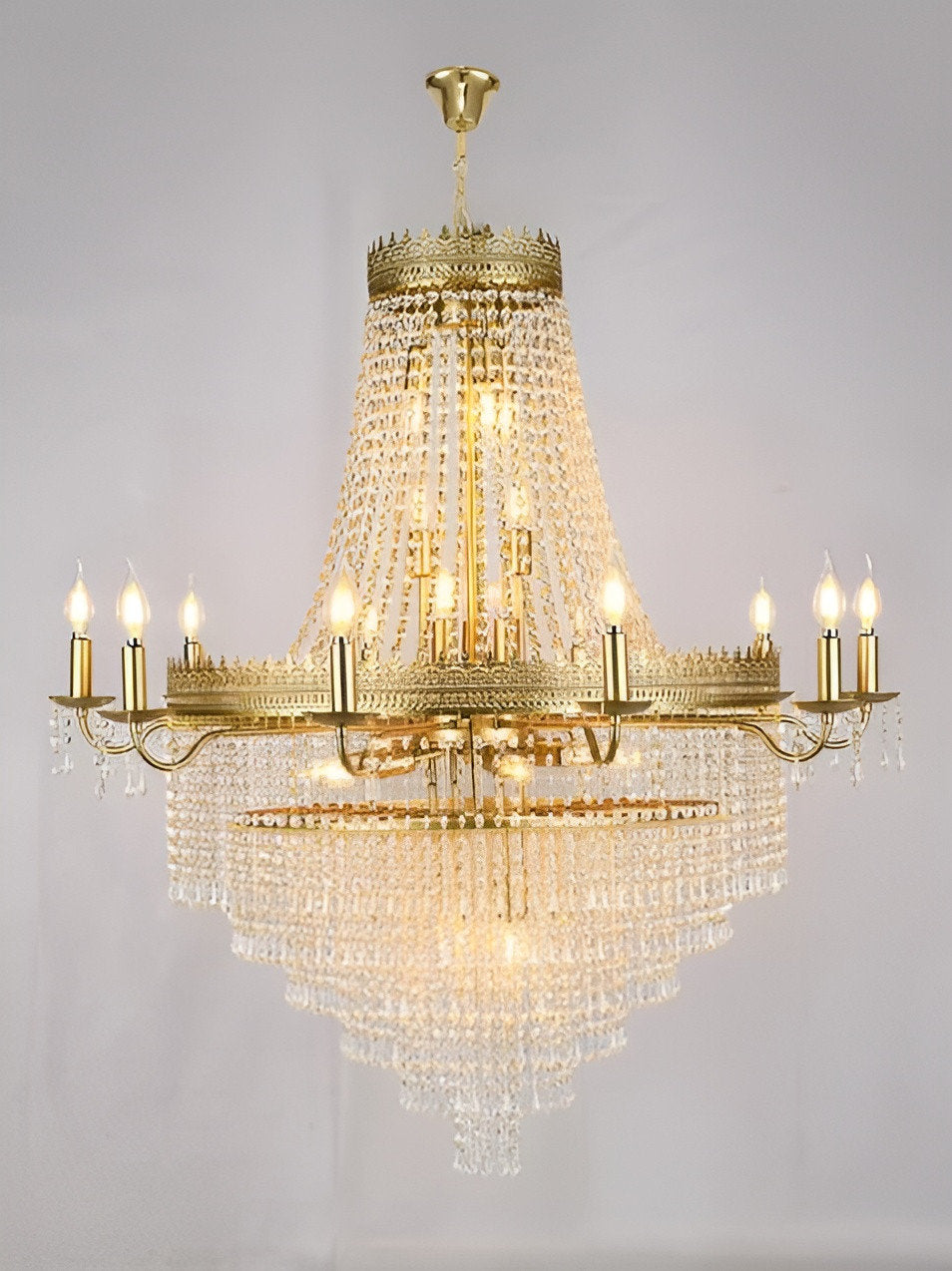 Opio | Classical Large Crystal Candle Ceiling Chandelier, Gold, Dia23.6" H34.6", Non-Dimmable, Warm LightBy Miron Demid LLC