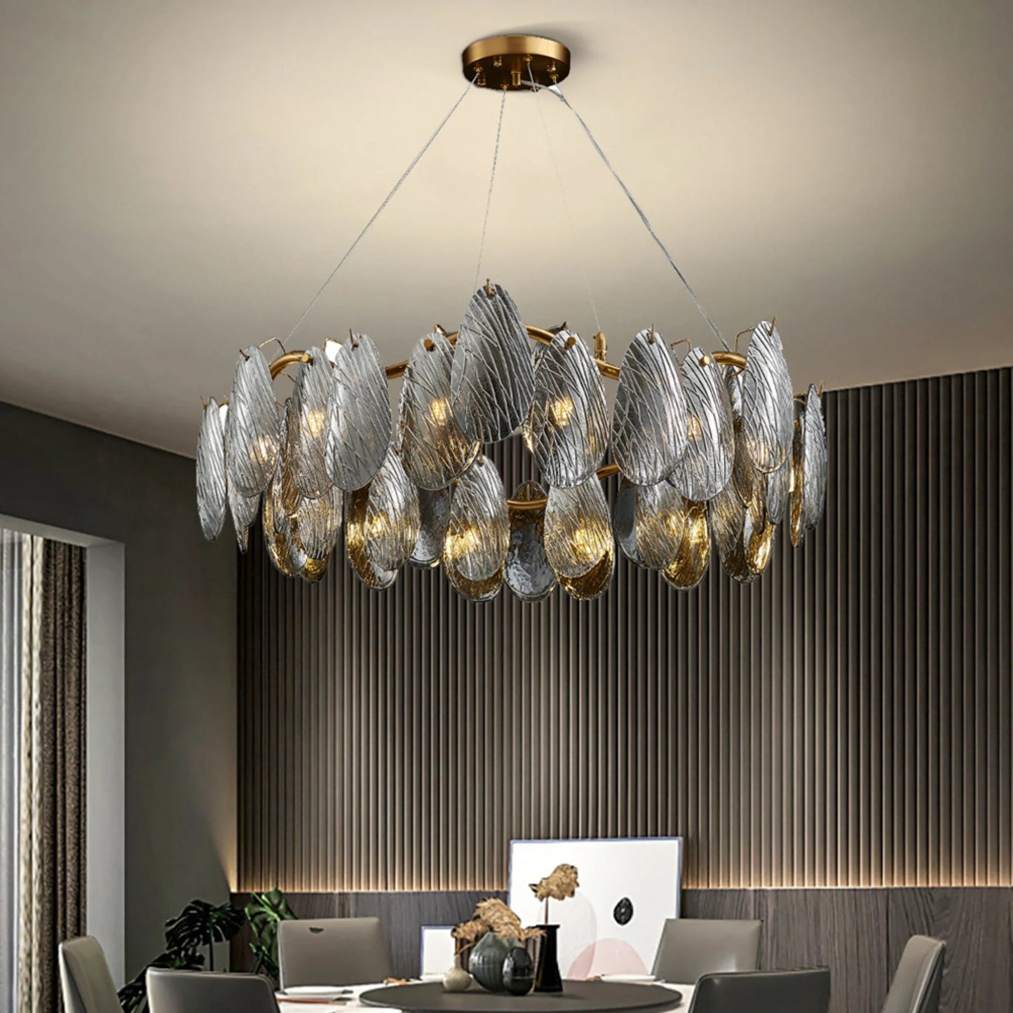 Zafferana Etnea | Round Smoke Gray Crystal Chandelier for Bedroom, White, 33.5"By Miron Demid LLC