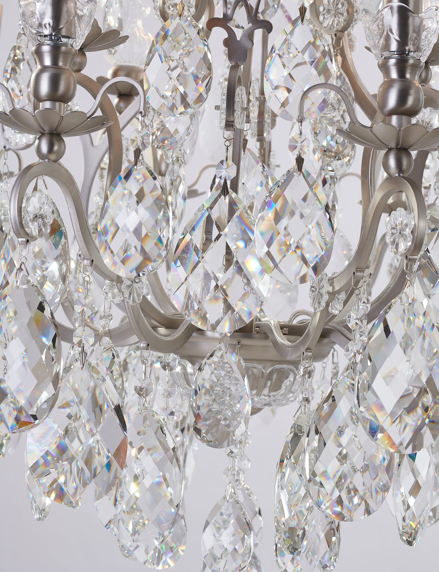 Pewter Iron Chandelier With Clear Hanging CrystalsBy Design Living