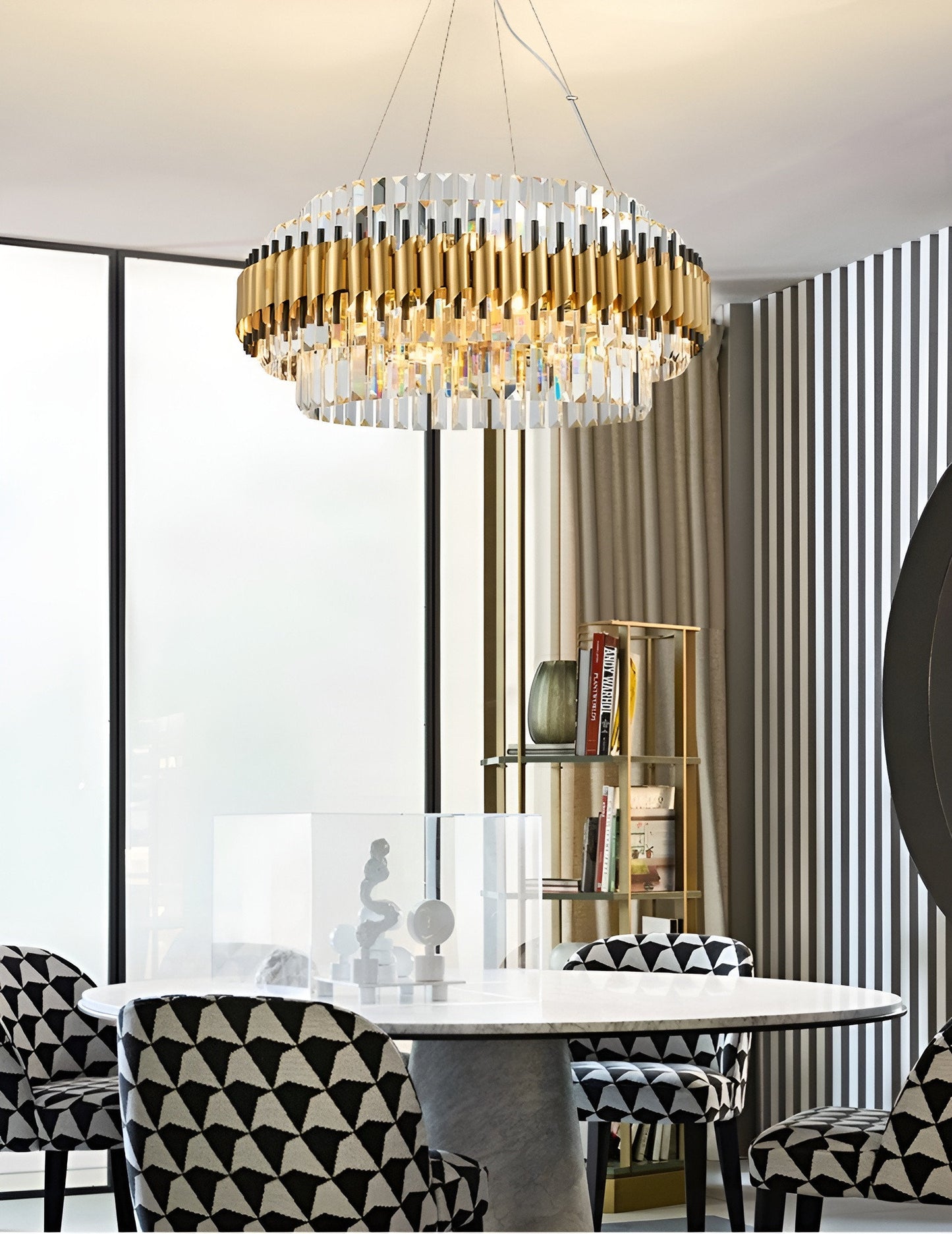 Innichen | Luxury Crystal LED Chandelier of Stainless Steel for Living Room, Dia39.4xh13.7", Cool LightBy Miron Demid LLC