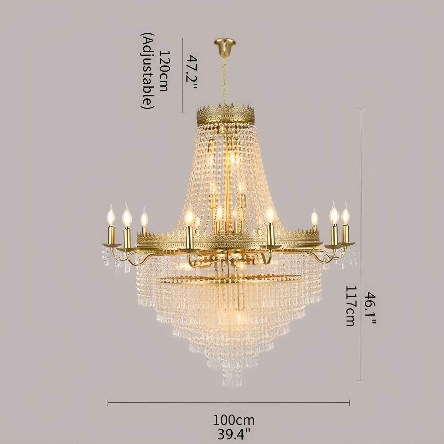 Opio | Classical Large Crystal Candle Ceiling Chandelier, Gold, Dia23.6" H34.6", Non-Dimmable, Warm LightBy Miron Demid LLC