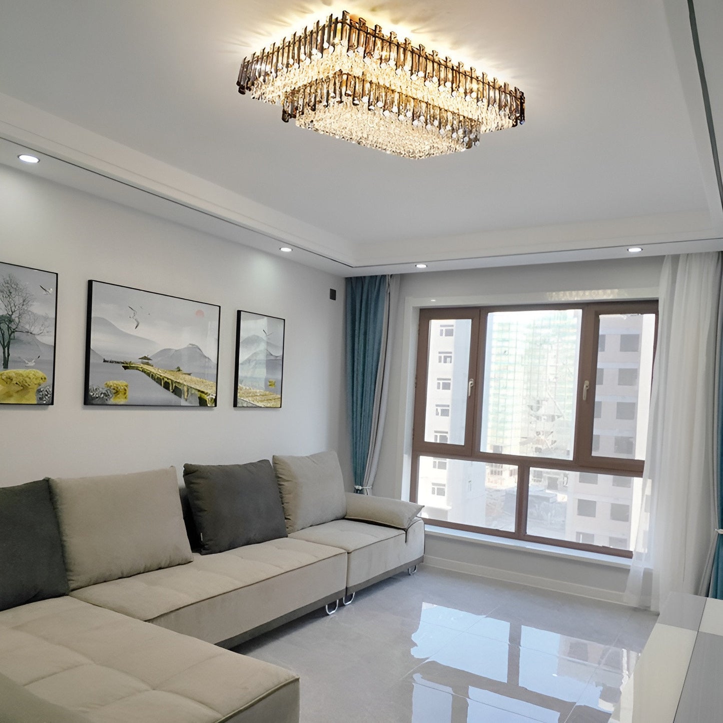 Acciano | Modern Rectangular Crystal LED Chandelier, L39.4xw27.5xh12.9", Cool LightBy Miron Demid LLC