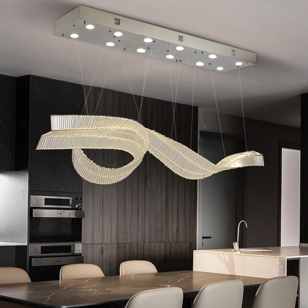 Alassio | Creative LED Chandelier in the Shape of Ribbon, Gold, L39.4" / L100.0cm, Warm Light, Non-DimmableBy Miron Demid LLC