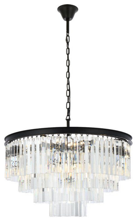 Elegant Lighting 1201D32/RC Sydney 17 Light 32"W Crystal - Matte BlackBy Elegant Furniture & Lighting