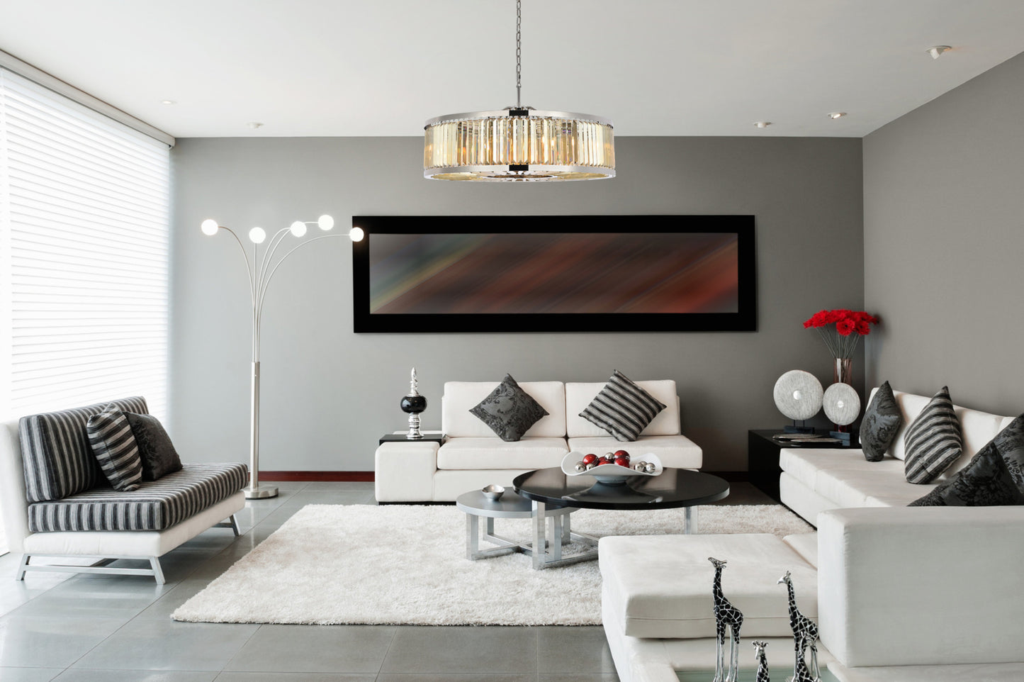 Elegant Lighting 1233G43-GT/RC Chelsea 10 Light 44"W Crystal Drum - Matte BlackBy Elegant Furniture & Lighting