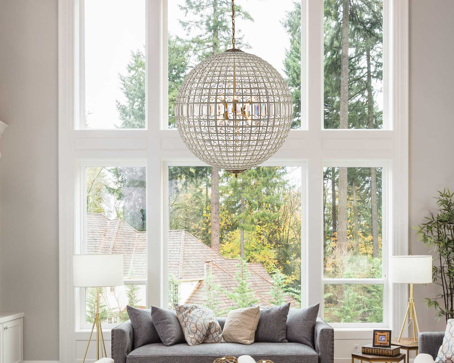 Elegant Lighting 1205G36/RC Olivia 8 Light 36"W Crystal Globe - Dark BronzeBy Elegant Furniture & Lighting