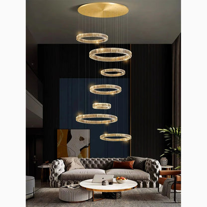 Agrate Conturbia | Stunning Cascading Crystal Rings Pendant Chandelier, Dia50+70+30+40+60+30+40cm / Dia19.7+27.6+11.8+15.7+23.6+11.8+15.7'By Miron Demid LLC