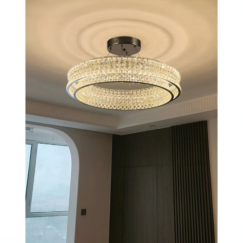 Albano Vercellese | Chic Chrome/Gold Creative Round Crystal Chandelier, Gold, 1 Ring Large - Dia39.4xh6.7" / Dia100xh17.7cm, Warm LightBy Miron Demid LLC