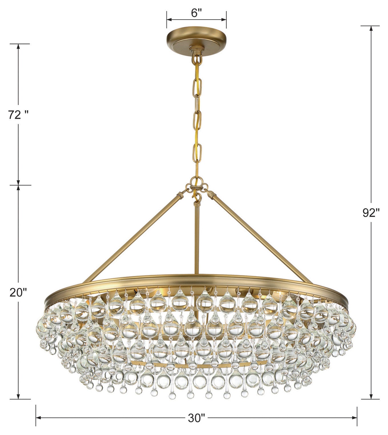 Calypso 6 Light Crystal Teardrop Vibrant Gold ChandelierBy Crystorama Lighting